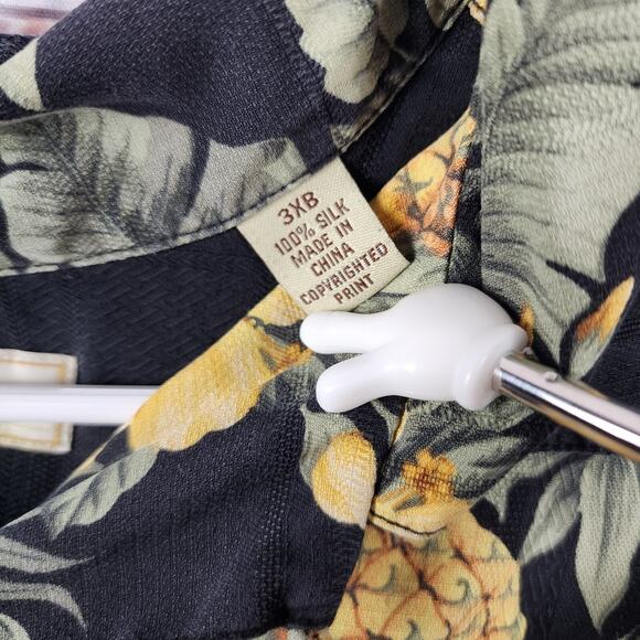Tommy Bahama 3XB Silk Hawaiian Shirt Black Yellow Hibiscus Pineapple Island - Picture 4 of 7